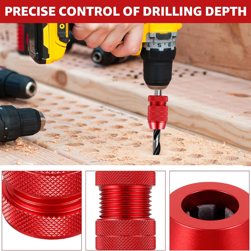 🔥🛠️Professional Drill Depth Stop Kit (2Pcs) - 💪Heavy-Duty Aluminum Alloy | Perfect Depth Control Every Time | Woodworking Essential